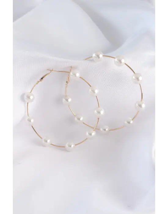  Altın İnci Taşlı Halka Küpe