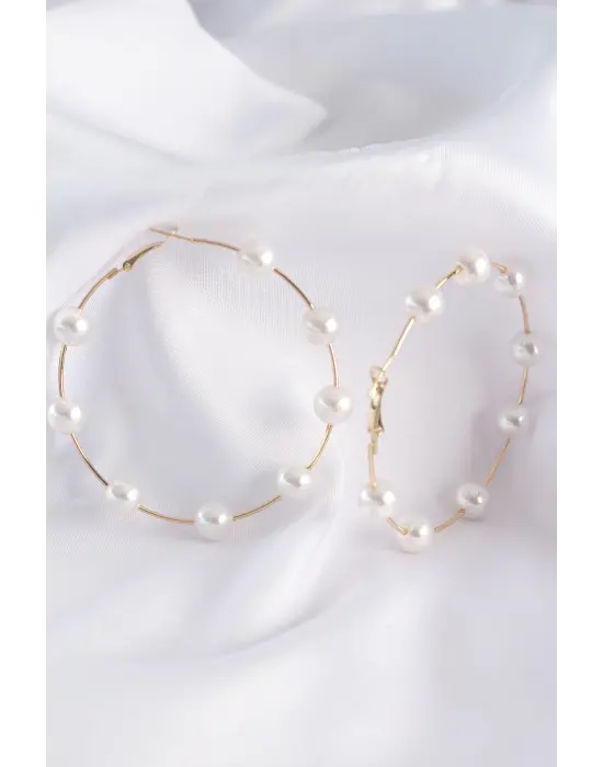  Altın İnci Taşlı Halka Küpe