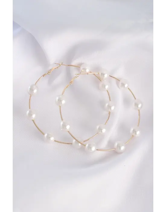  Altın İnci Taşlı Halka Küpe