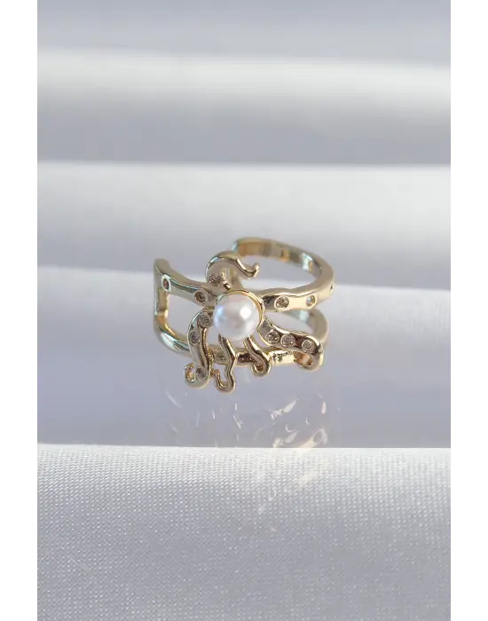  Altın İncili Ahtapot Earcuff Küpe