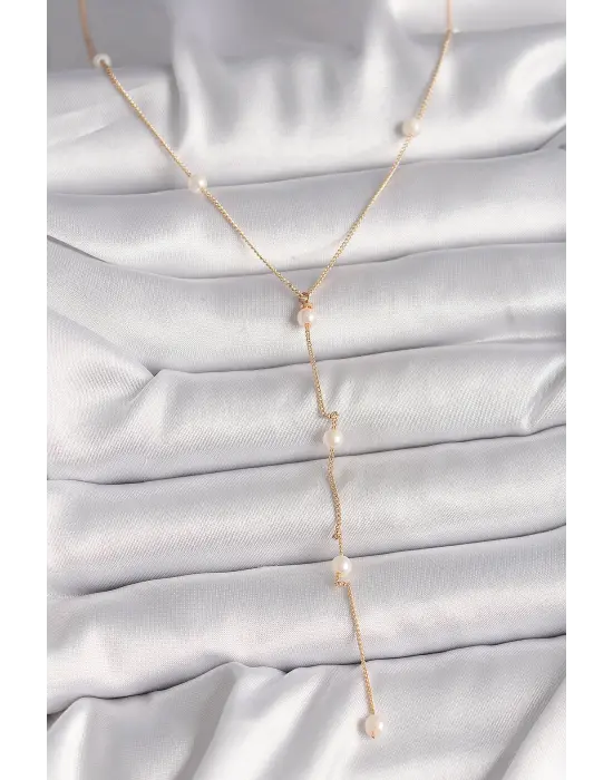 Pirinç Altın  İncili Sallantı Model  Çelik Kolye