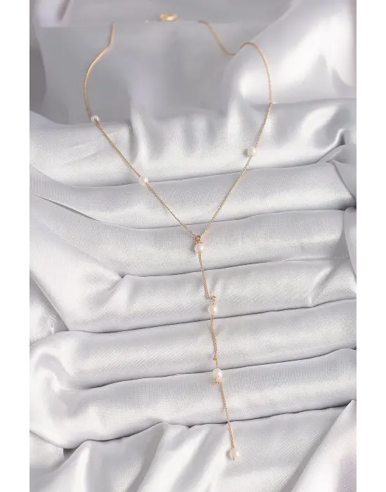 Pirinç Altın  İncili Sallantı Model  Çelik Kolye