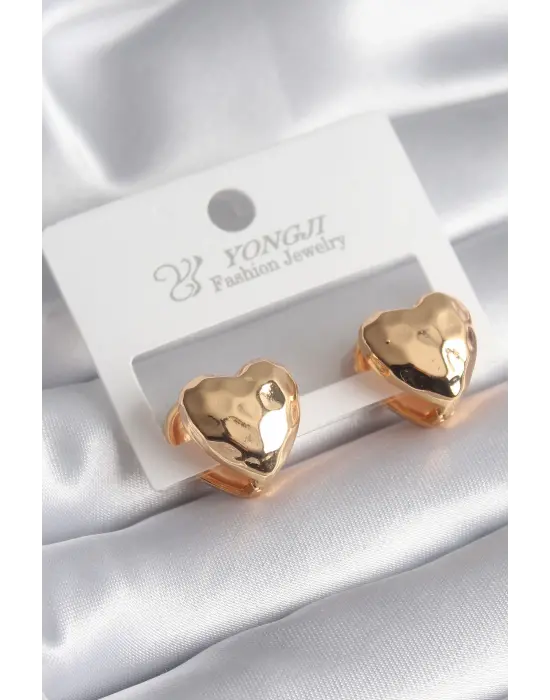  Altın İşleme Detay Kalp Model Çelik Küpe