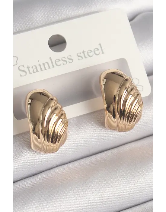 Altın İşleme Detaylı Yarım Halka Model Çelik Küpe