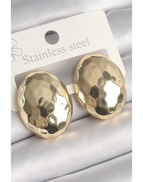  Altın İşlemeli Bombe Oval Model Çelik Küpe