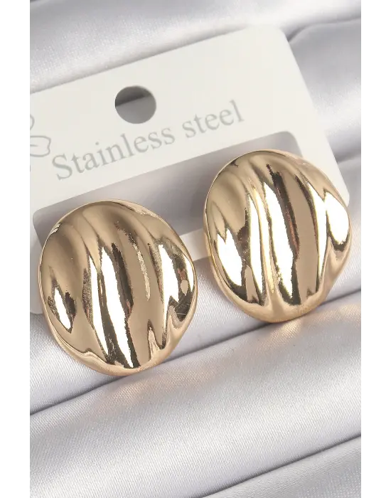  Altın İşlemeli Daire Plaka Model Çelik Küpe