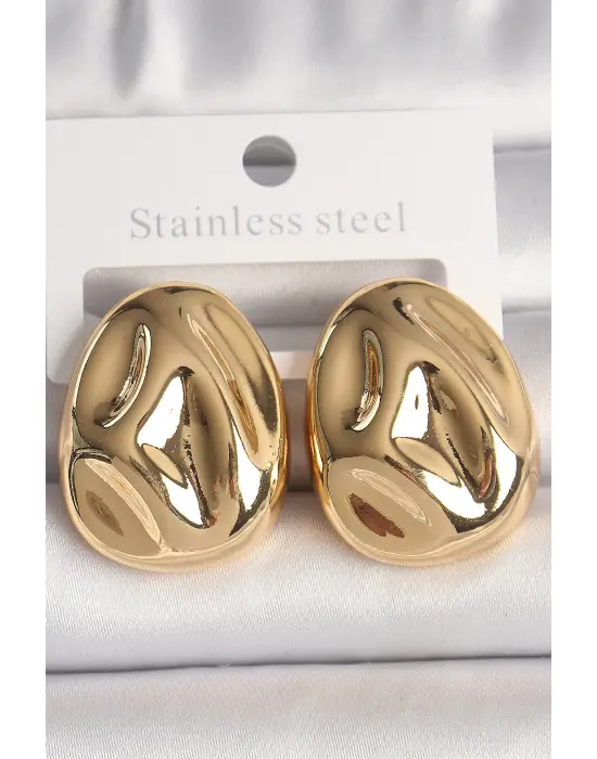  Altın İşlemeli Damla Model Çelik Küpe