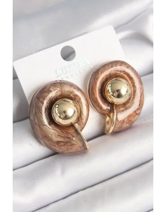  Altın Kahverengi Mineli Salyangoz Model Çelik Küpe