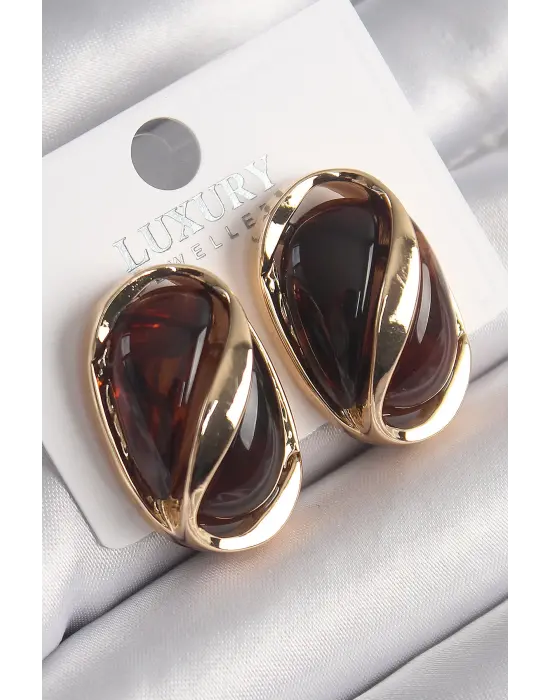  Altın Kahverengi Oval Vintage Çelik Küpe