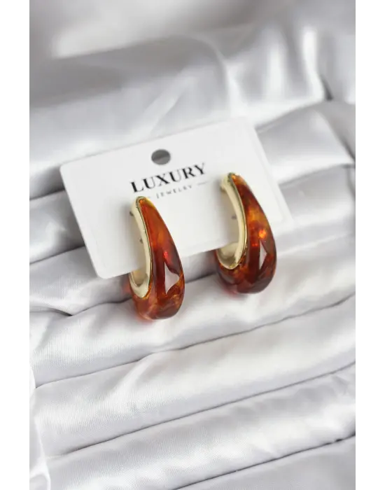 Çelik Gold Renk Kahverengi Vintage Kadın Küpe