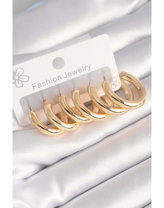  Altın Kalın Halka Model Çelik Küpe Seti