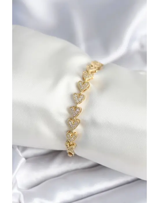 Pirinç Gold Renk Kalp Model Kadın Bileklik