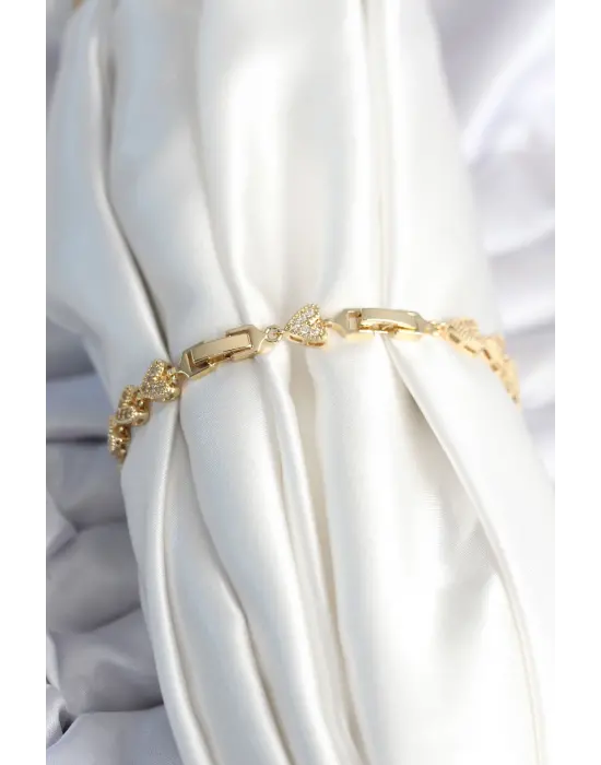 Pirinç Gold Renk Kalp Model Kadın Bileklik