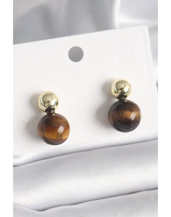  Altın Kaplan Gözü Boncuk Model Çelik Küpe