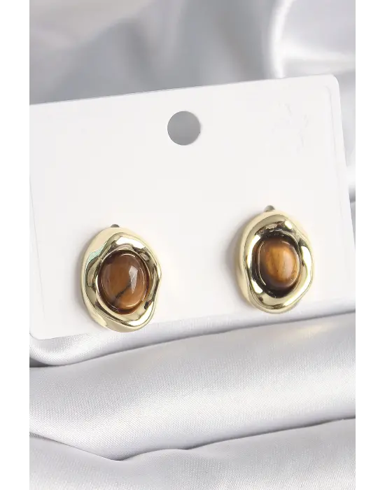  Altın Kaplan Gözü Model Çelik Küpe