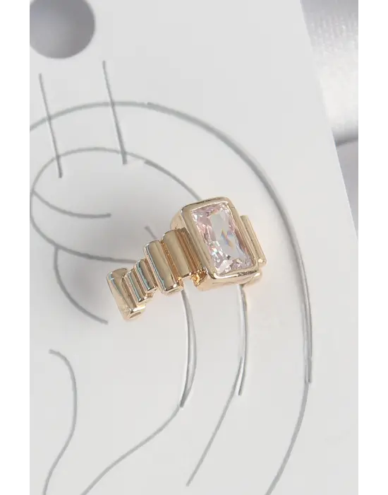 Çelik Gold Renk Kare Zirkon Taşlı Kadın Kıkırdak Küpe