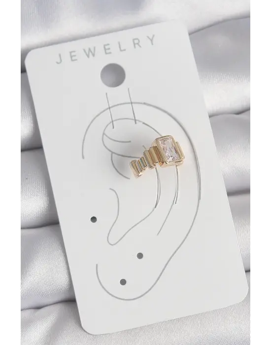 Çelik Gold Renk Kare Zirkon Taşlı Kadın Kıkırdak Küpe