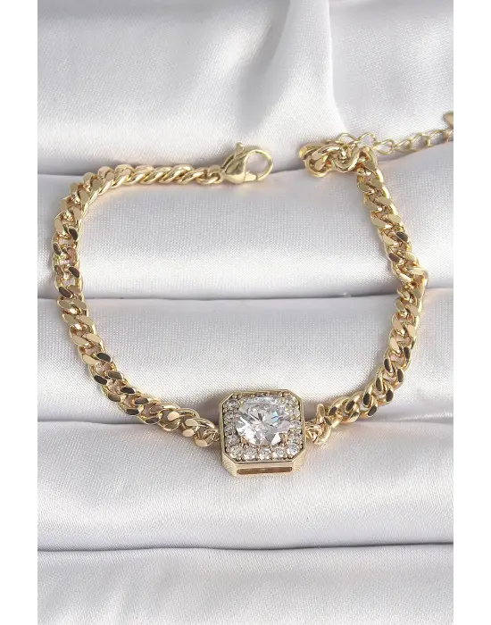Pirinç Gold Renk Kare Zirkon Taşlı Xuping Exclusive VIP Seri Kadın Bileklik
