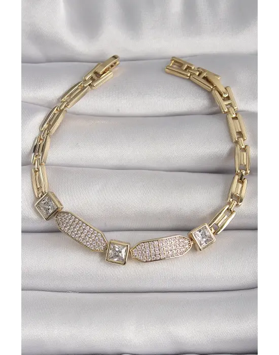 Pirinç Gold Renk Kare Zirkon Taşlı Xuping VIP Seri Kadın Bileklik