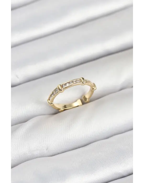 Pirinç Gold Renk Kemik Model Zirkon Taşlı Kadın Yüzük