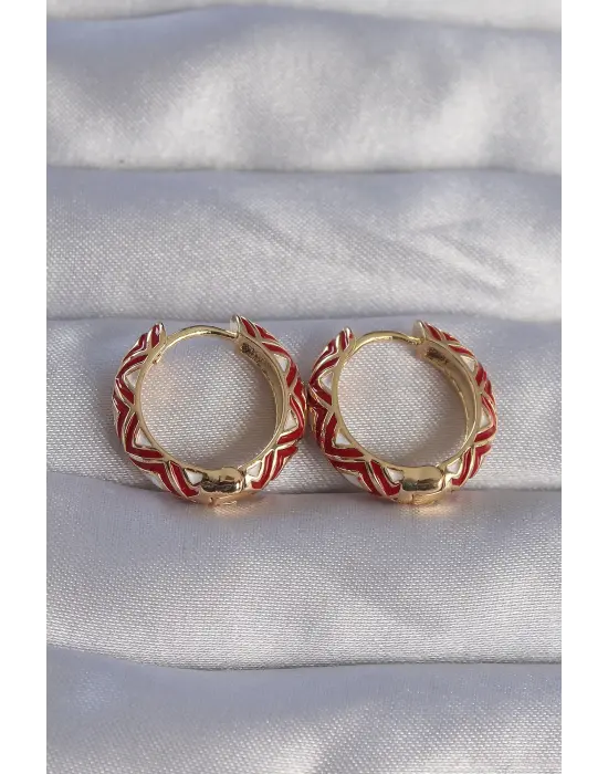  Altın Kırmızı Etnik Desenli Halka Küpe