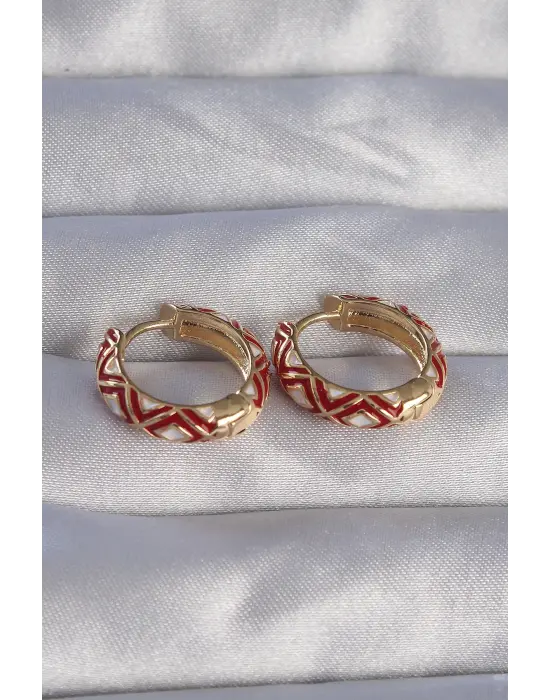  Altın Kırmızı Etnik Desenli Halka Küpe