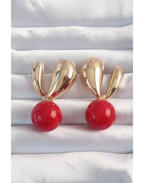  Altın Kırmızı Yuvarlak Tasarım Küpe