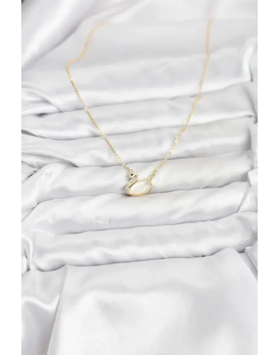 Çelik Gold Renk Kuğu Model Kadın Kolye