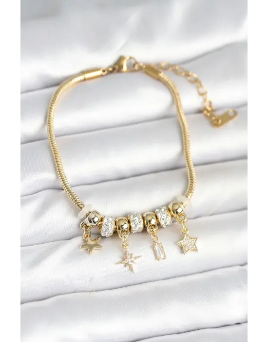 Pirinç Gold Renk Kutup Yıldızı Charmlı Kadın Bileklik