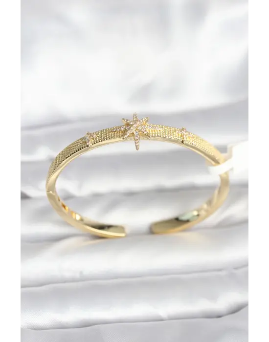 Pirinç Gold Renk Kutup Yıldızı Model Kadın Kelepçe Bileklik