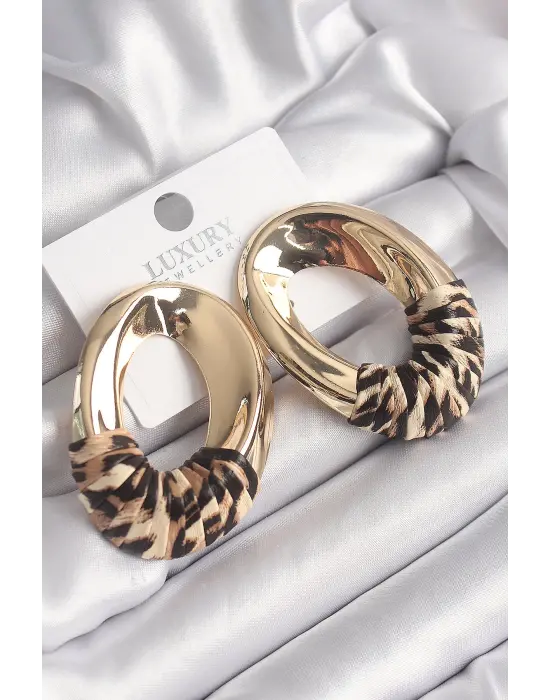  Altın Leopar Desen Halka Model Vintage Çelik Küpe