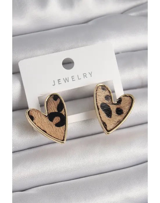  Altın Leopar Desen Kalp Model Çelik Küpe