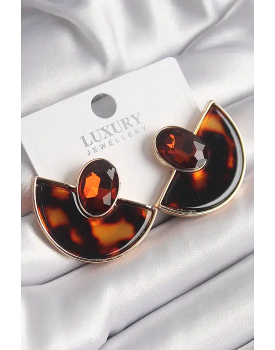  Altın Leopar Desen Yelpaze Model Vintage Çelik Küpe