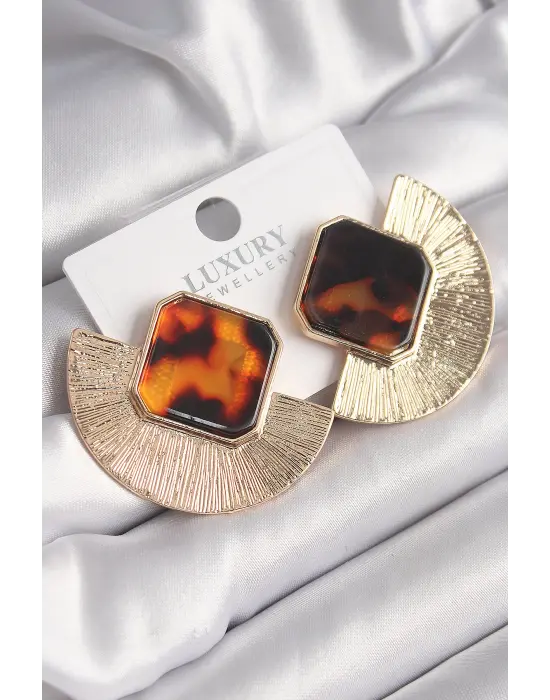 Pirinç Gold Renk Leopar Desen Yelpaze Model Vintage Kadın Yüzük