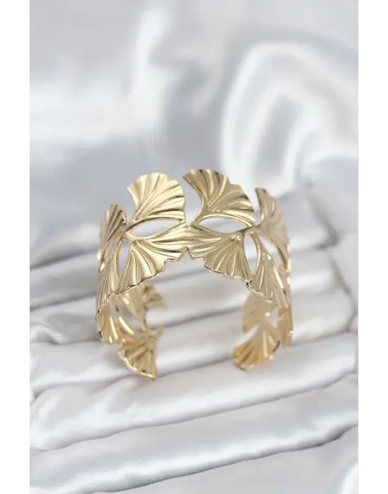 Pirinç Gold Renk Levha Yelpaze Model Kadın Bileklik