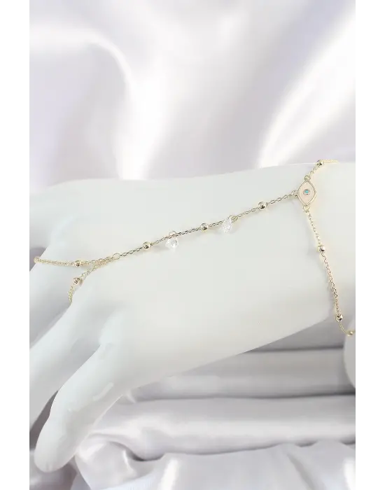 Pirinç Gold Renk Mavi Taşlı Göz Figür Topçuk Detaylı Kadın Şahmeran