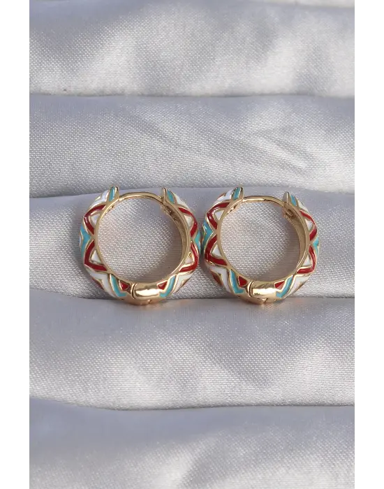  Altın Mavili Etnik Desenli Halka Küpe