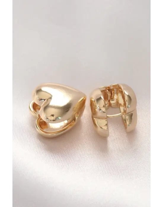  Altın Minimal Bombeli Kalp Küpe