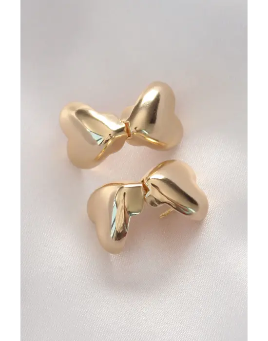  Altın Minimal Bombeli Kalp Küpe