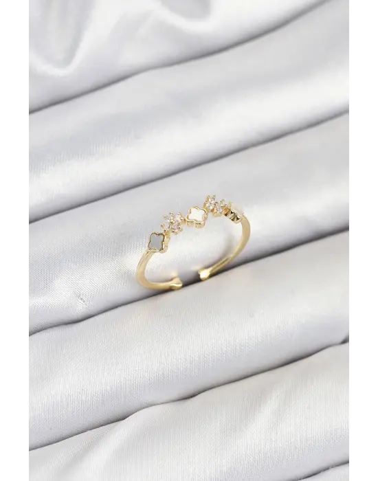 Pirinç Gold Renk Minimal Yonca Detaylı Kadın Yüzük