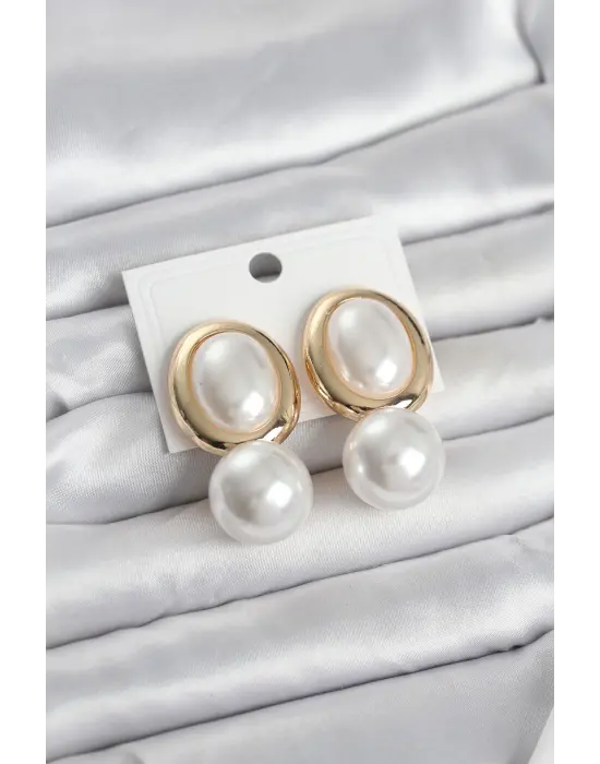 Pirinç Gold Renk Model İncili Kadın Küpe