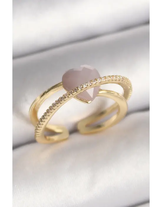  Altın Mor Kristal Kalp Model Zirkon Taşlı Çelik Yüzük