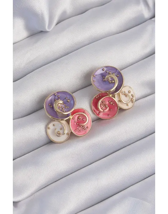  Altın Mor Mineli 3lü Orkide Küpe