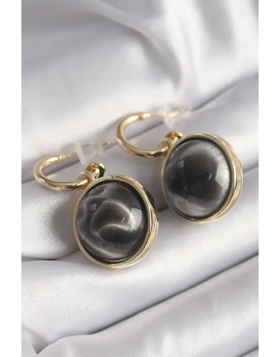  Altın Oniks Doğal Taşlı Vintage Çelik Küpe