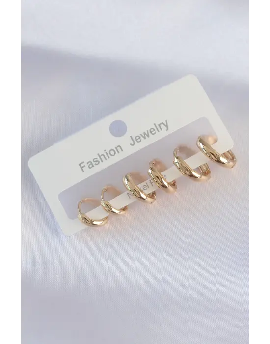  Altın Oval Bombeli Küpe Seti