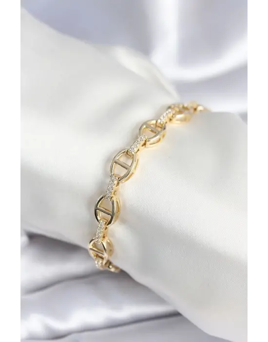 Pirinç Gold Renk Parçalı Zincir Model Kadın Bileklik