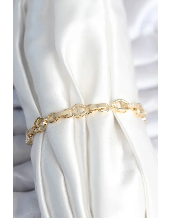 Pirinç Gold Renk Parçalı Zincir Model Kadın Bileklik