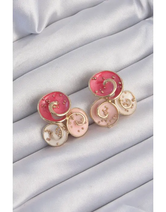  Altın Pembe Mineli 3lü Orkide Küpe