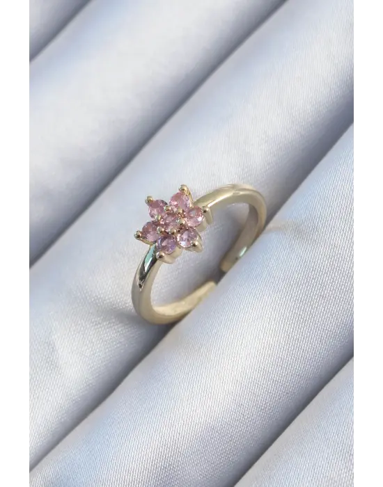  Altın Pembe Zirkon Taş Lotus Model Çelik Yüzük