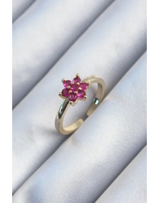  Altın Pembe Zirkon Taşlı Lotus Model Çelik Yüzük